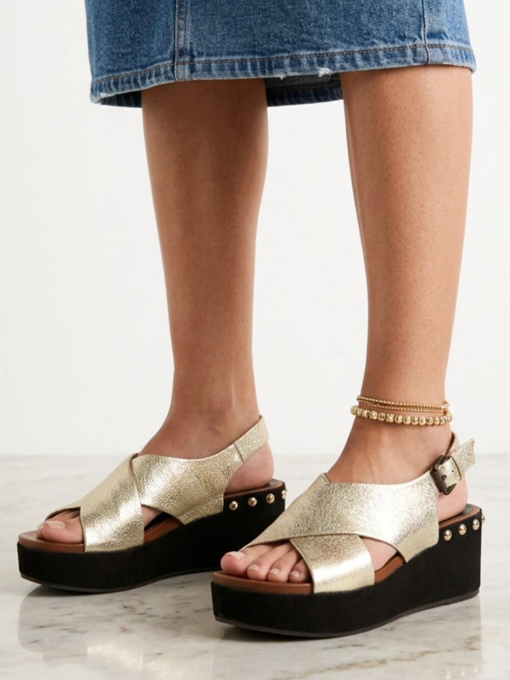 RUDSAK Gold Metallic Platform Studded Shoes Size 39